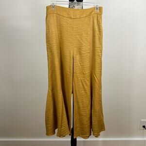 Anthropology Elevenses Gold shimmer high rise bell bottom flare pleated pants